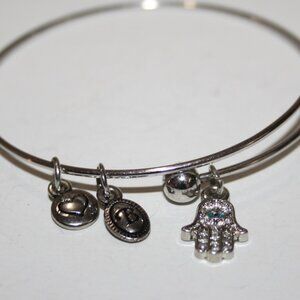 Beautiful silver bangle bracelet with Hamsa charms